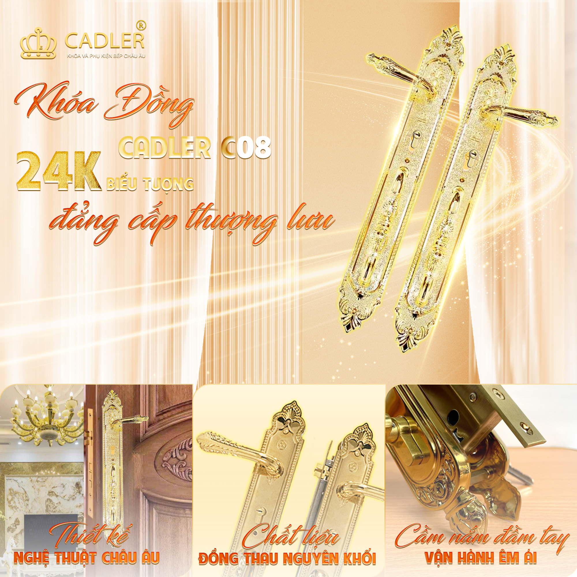 KHÓA ĐỒNG CADLER C08 – 24K BIỂU TƯỢNG ĐẲNG CẤP THƯỢNG LƯU KHÓA ĐỒNG CADLER C08 – 24K,